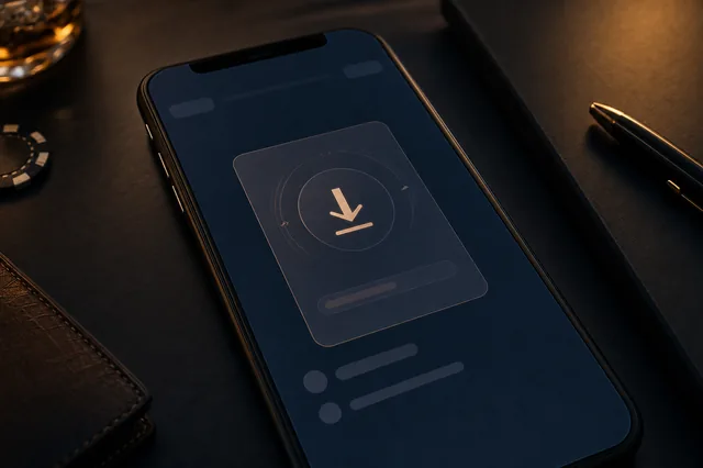 Smartphone-Bildschirm zeigt eine abstrakte Installations-Aufforderung mit stilisiertem Download-Pfeil-Symbol — Sinnbild für die PWA-Installation aus dem Browser-Menü