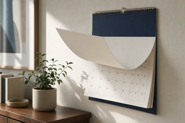 Wandkalender beim Blattumblättern auf einen neuen Monat — Symbol für den automatischen LUGAS-Monatsreset um Mitternacht des Ersten