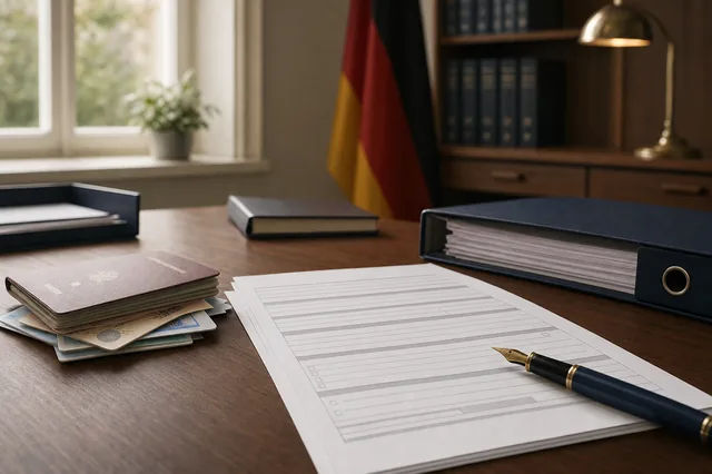 Antragsformular für die OASIS-Selbstsperre auf einem Schreibtisch mit Personalausweis und Füllfederhalter — Symbol für das offizielle Eintragungsverfahren